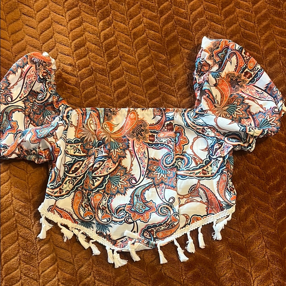 SHEIN Multicolor Paisley Off-Shoulder Blouse